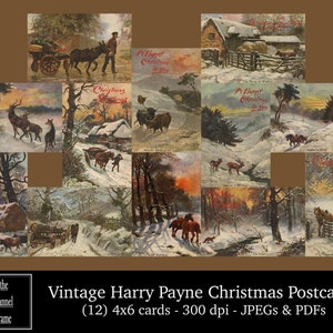 Ensemble de cartes postales de Noël Harry Payne vintage - scènes de la nature - lot de téléchargement numérique instantané - carte 4 x 6 imprimable classique - éphémères antiques