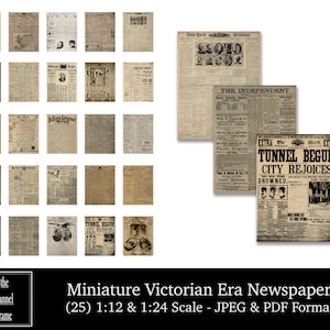 Dollhouse Miniature Vintage Newspapers - 25 Antique Victorian Era Papers - Instant Printable - Digital Download -  Various Scales