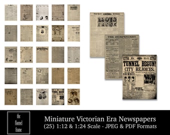 Dollhouse Miniature Vintage Newspapers - 25 Antique Victorian Era Papers - Instant Printable - Digital Download -  Various Scales