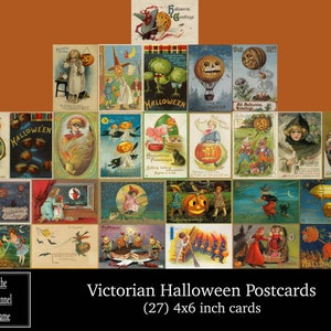 Conjunto de postales de Halloween victoriano vintage - Paquete de descarga digital retro instantánea - Tarjetas clásicas imprimibles 4x6 - Kit de efímeras antiguas