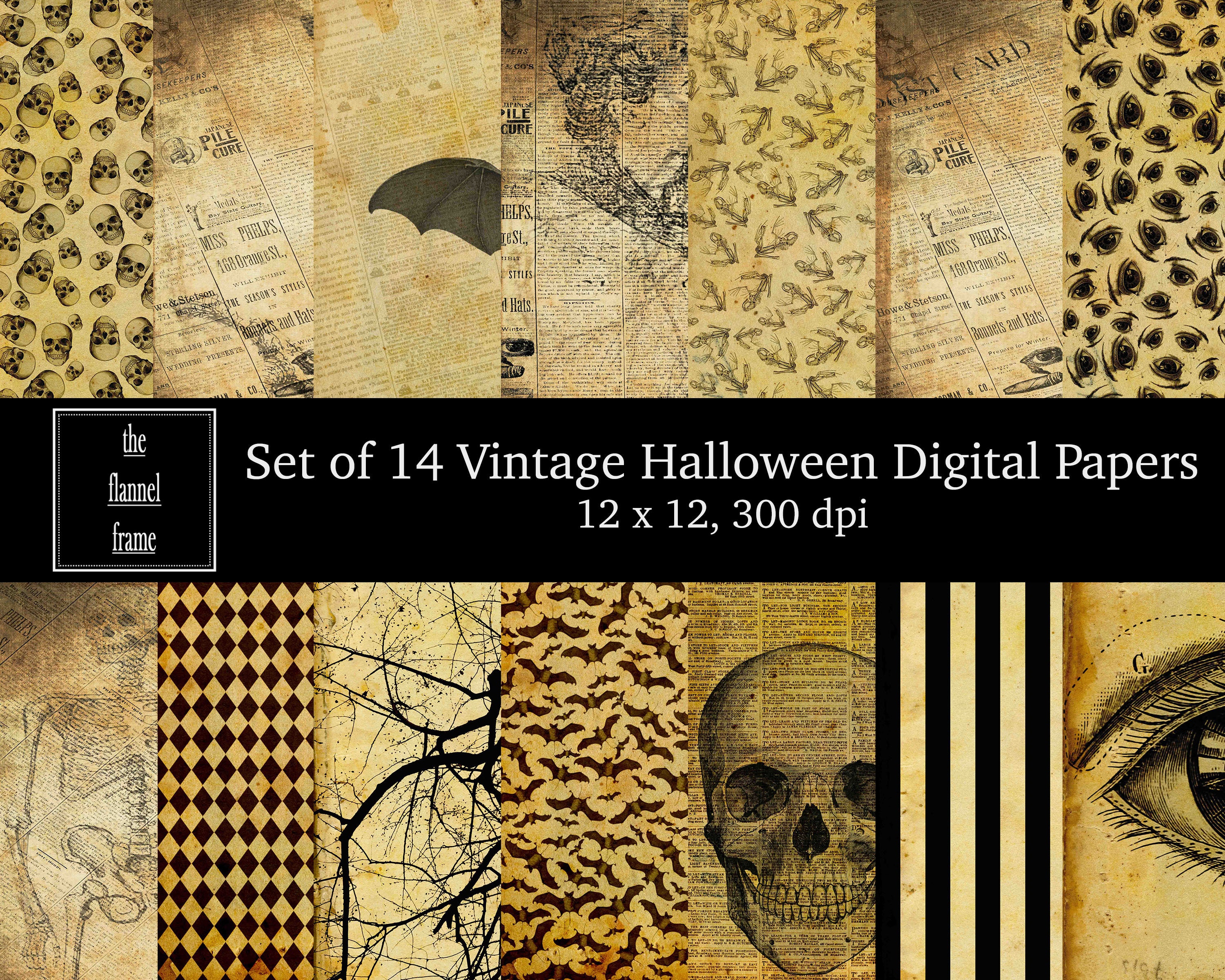 Halloween Digital Paper Set - Dollhouse Wallpaper - Vintage Printable ...