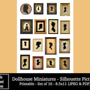Dollhouse Miniature Vintage Silhouettes - 16 Antique Photos - Instant Printable Pictures - Digital Download -  Two Sizes - Accessories