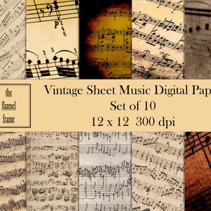 Digital Paper Bundle - 10 Instant JPEG Downloads - 12 x 12 Vintage Sheet Music Pages for Scrapbooking, Photo Overlays, Craft Projects, Pack