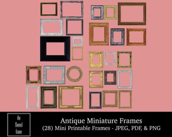 Dollhouse Miniature Antique Frames - 28 vintage Instant Printable Pictures sur 8.5x11 pages - Téléchargement numérique