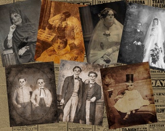 Vintage Victorian Halloween Photos - Spooky Portrait Set - Photograph Printable Download - scary creepy picture decoration