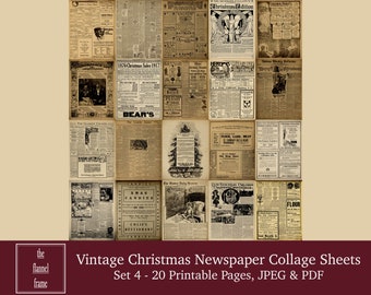Vintage kerstkrant collagevellen - downloadset voor ephemera 4 - afdrukbaar digitaal papier, junkjournal - scrapbooking - knutselen
