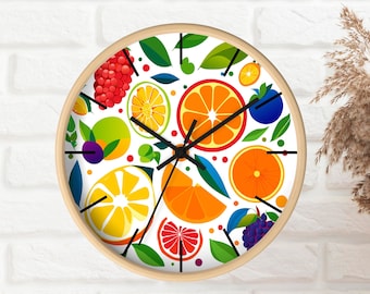 Modern fruits wall clock, Unique kitchen wall clock, Colorful cute housewarming gifts