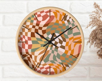 Boho checkered modern wall clock unique, Mid century modern wall clock, Abstract wall clock home decor