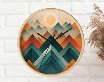 Mid century modern wall clock, Living room mountain wall decor, Abstract unique wall clock