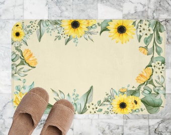 Sunflower bath mat, Cute farmhouse bathroom decor, Floral unique bath rug