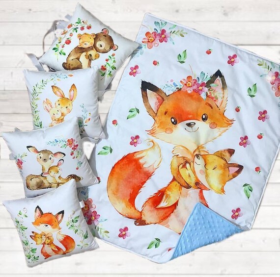 Baby fabric panel woodland animals Cotton fabric panel blanket Etsy