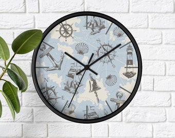 Nautical wall clock unique, Modern nautical decor, Cute ocean wall clock living room decor
