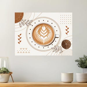 Mid cenruty modern coffee wall art poster, Unique coffee bar decor, Retro coffee print art poster