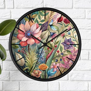 Bohemian floral boho wall clock, Rustic farmhouse home room decor,  Boho office wall decor
