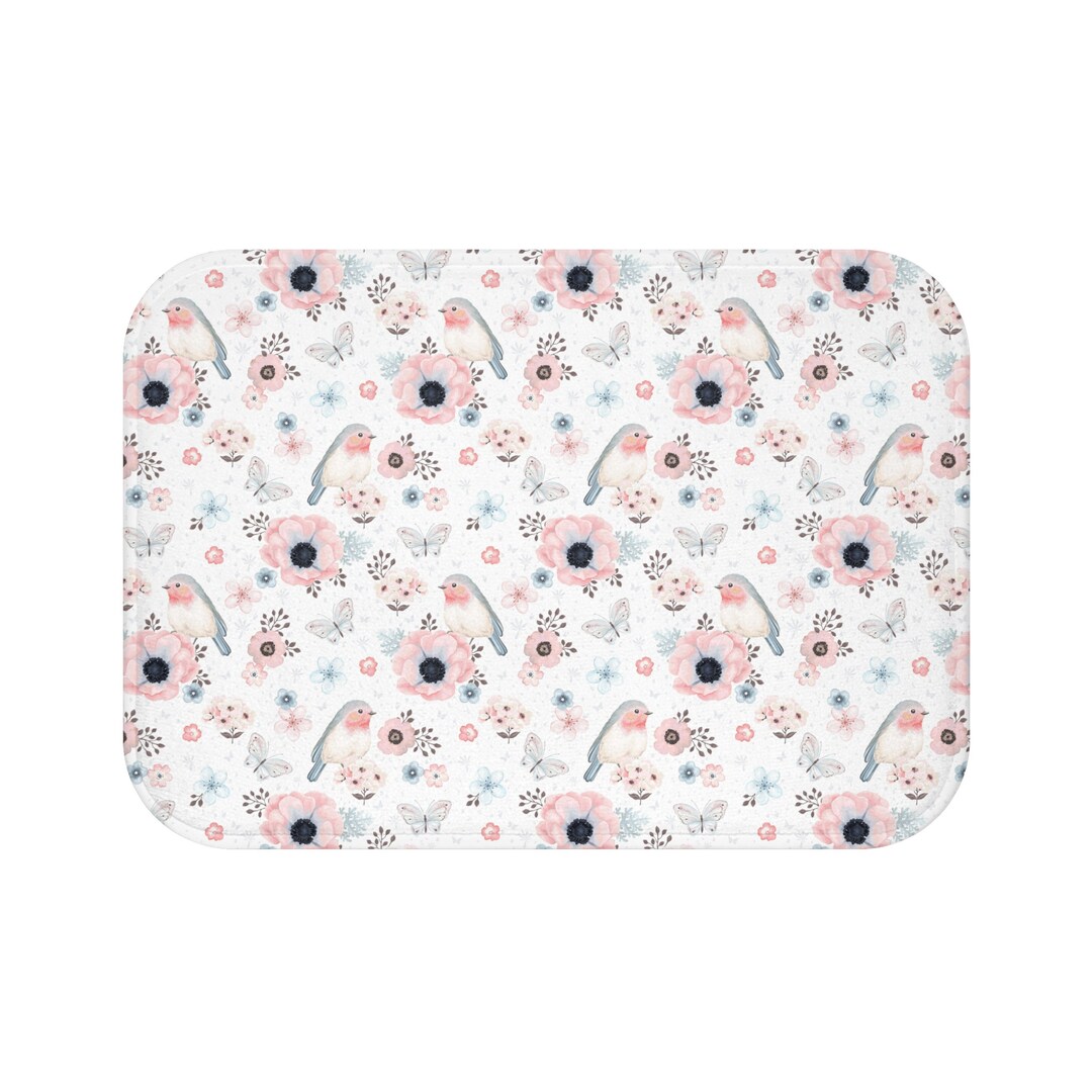 Bird Bath Mat Floral Cute Bird Bathroom Decor Bird Watcher - Etsy