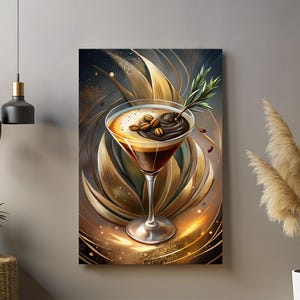 Espresso martini art poster, Modern cocktail wall art prints, Colorful bar cart decor