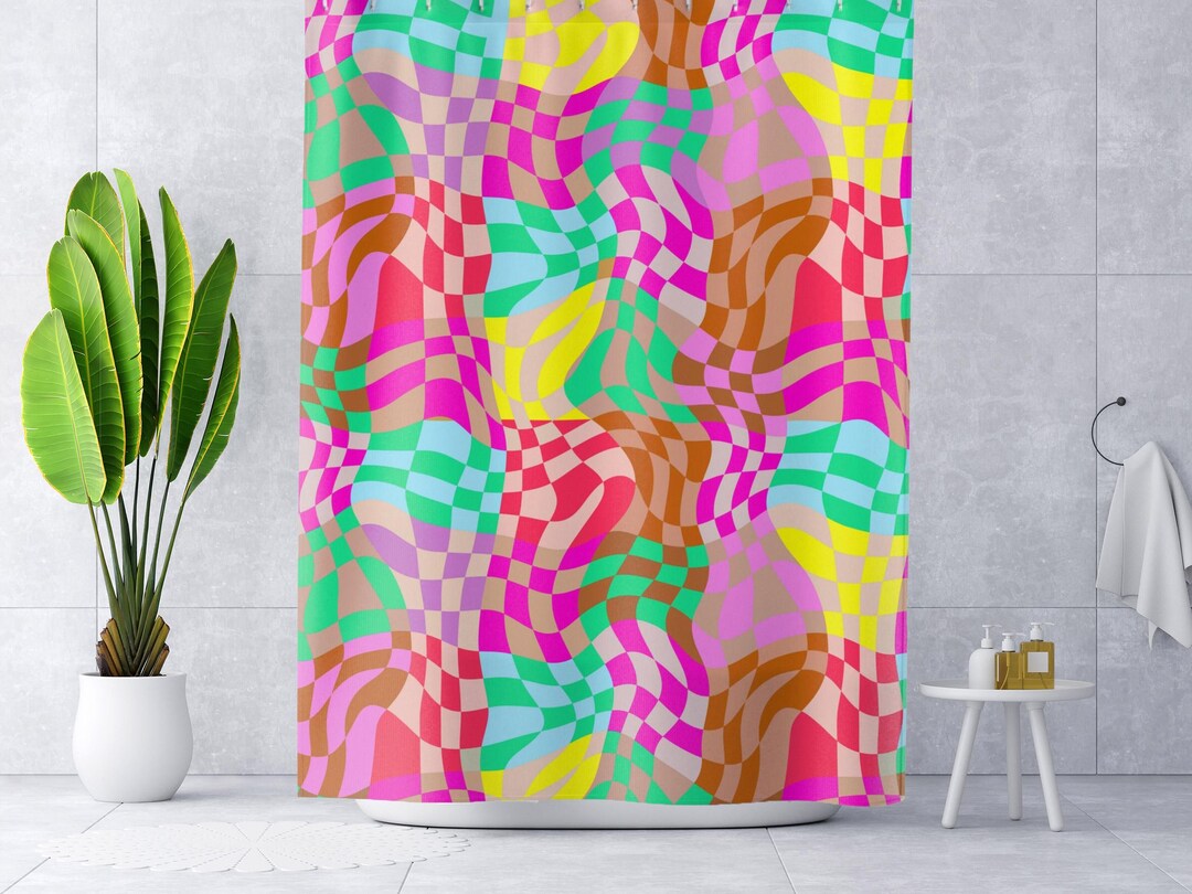 Maximalist Dopamine Bathroom Decor, Abstract Shower Curtains Preppy ...