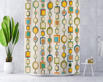 Mid century modern shower curtain, Cute bathroom decor, New home gift ideas, Bathroom accessories