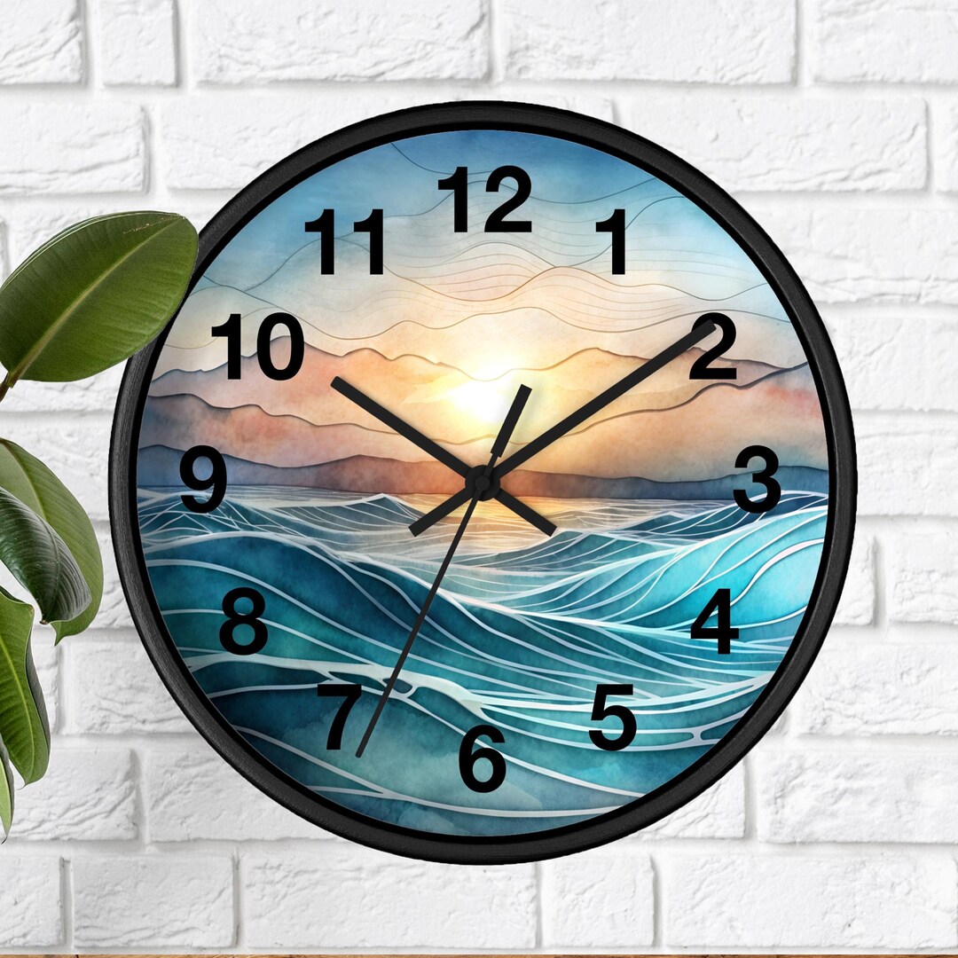 Nautical Coastal Modern Wall Clock With Numbers, Cute Ocean Wall Clock ...