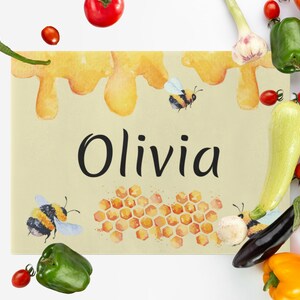 Bee glass cutting board personalized, Honeycomb kitchen decor, Customized funny cutting board, Honey bee keeper gift