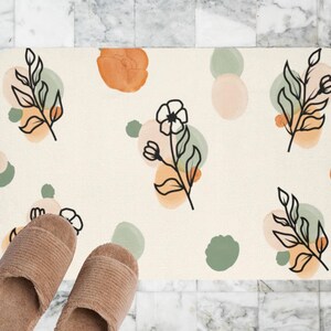 Modern boho floral bath mat, Minimalist bathroom decor, Floral unique bath rug