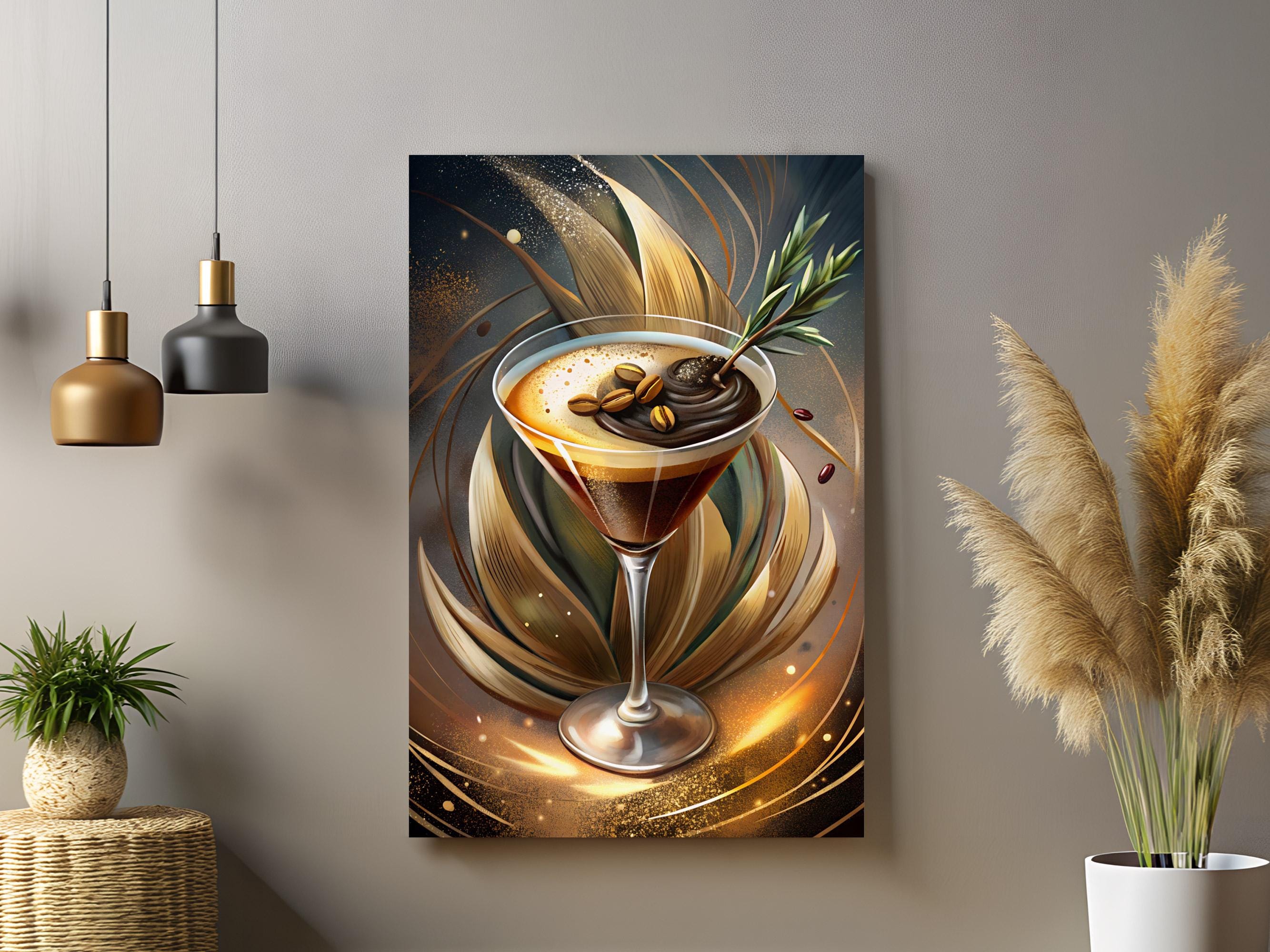 Espresso martini art poster, Modern cocktail wall art prints, Colorful bar cart decor