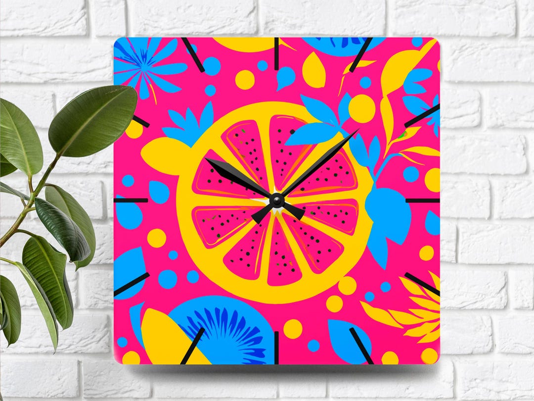 Dopamine Apartment Decor Modern Tropical Hot Pink Fruits Wall Clock ...