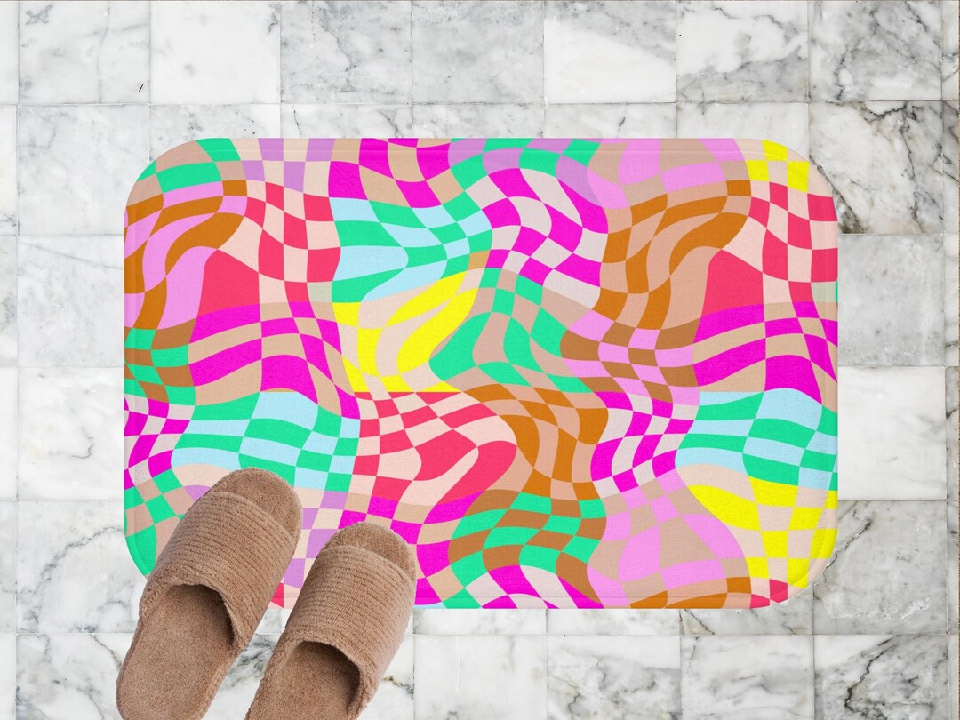 Maximalist Dopamine Bathroom Decor, Abstract Cute Bath Mat, Preppy ...