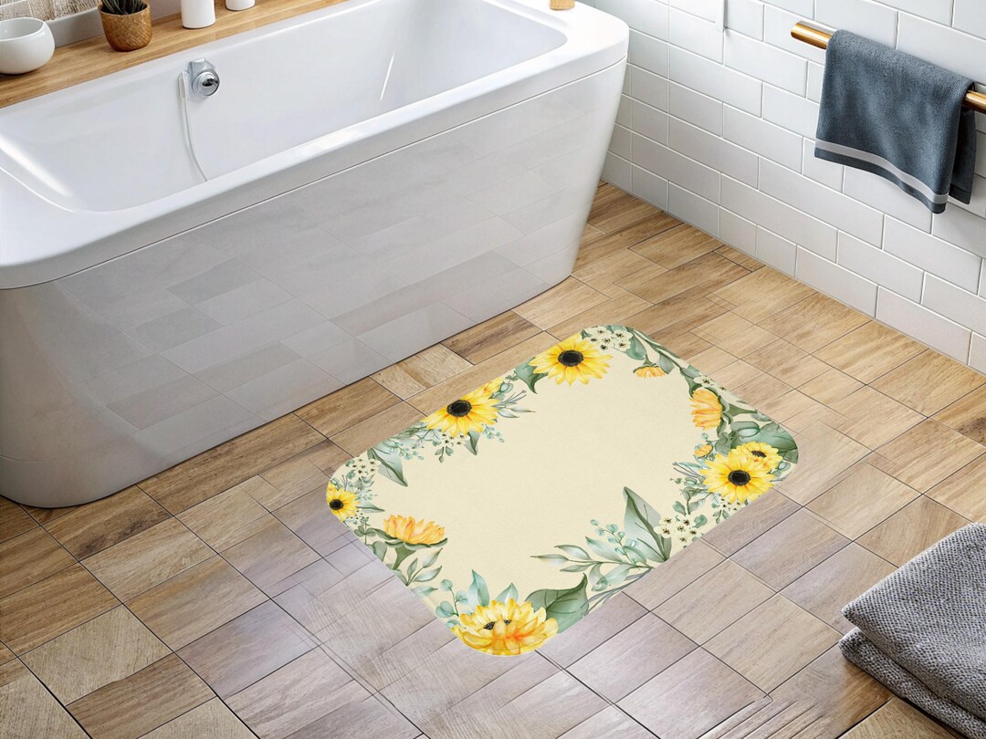 Sunflower Bath Mat, Cute Farmhouse Bathroom Decor, Floral Unique Bath ...