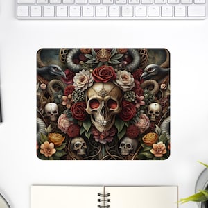 Goth mouse pad skull, Gothic desk mat, Gothic home office decor, Cute witchy home decor