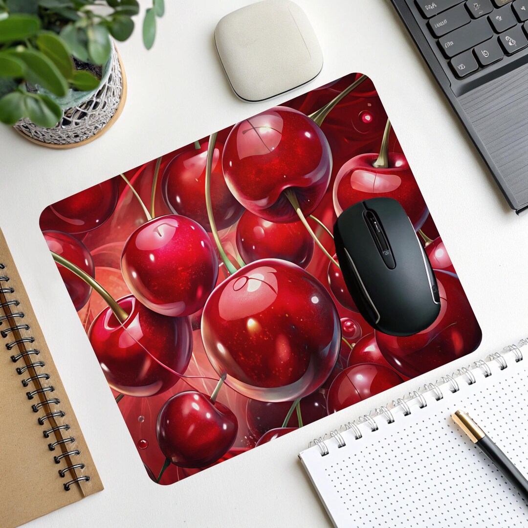 Red Cherry Mouse Pad, Cute Cherry Desk Decor, Round Computer Mouse Pad ...