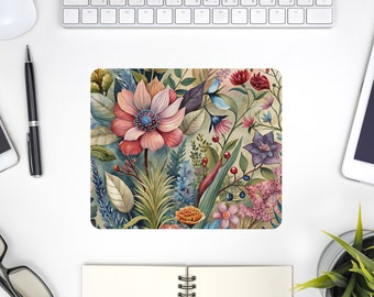 Boho floral desk mat, Aesthetic computer mouse pad, Boho office accessories