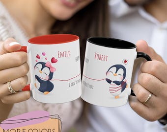 Personalized 1th wedding anniversary gift for her,  Cute penguin coffee mug for couples, Custom one year dating boyfriend gift ideas