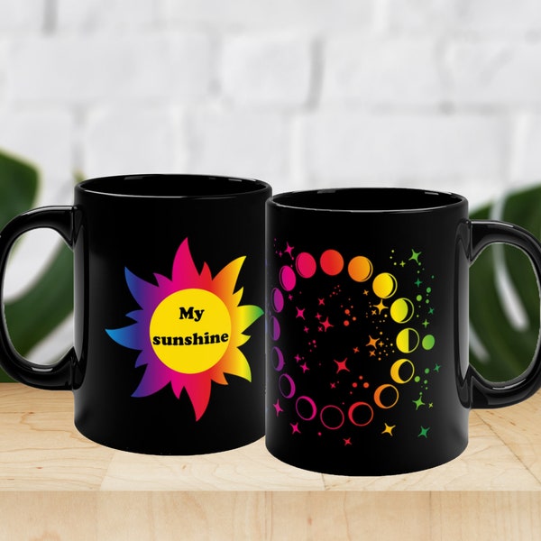 Sun and moon phases ceramic mug, Custom black ceramic coffee mug, Unique tea mug, Sun and moon gift, Cute coffee cup