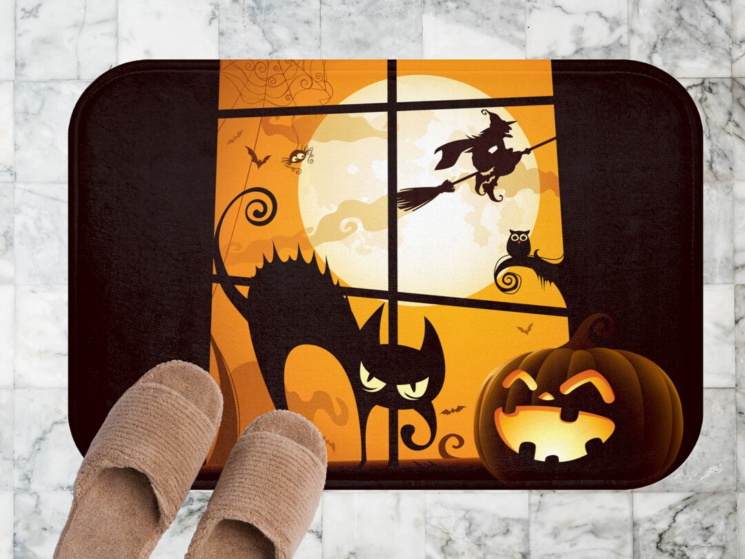 Halloween Bath Mat Pumpkin Halloween Black Cat Home Decor Etsy