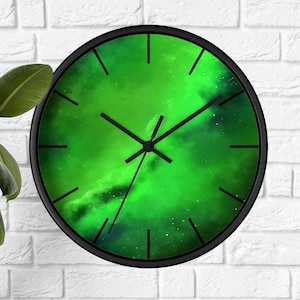 Emerald green modern wall clock unique, Round abstract wall clock, Sage green living room decor