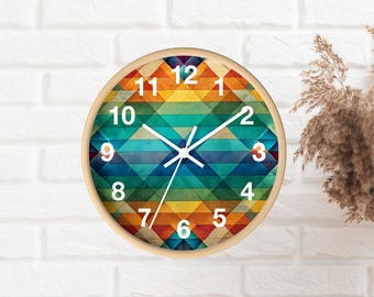 Mid century modern wall clock with numbers, Retro living room wall decor, Abstract unique 10 inch wall clock for apartment decor