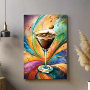 Espresso martini art poster, Modern cocktail wall art prints, Colorful bar cart decor