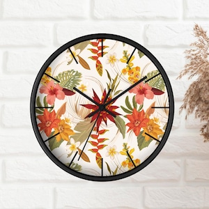 Minimalist boho wall clock, Floral wall clock office,  Boho home room apartment decor