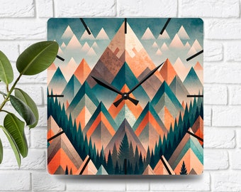 Mid century modern mountain acrylic wall clock, Unique living room decor, Custom kitchen wall decor