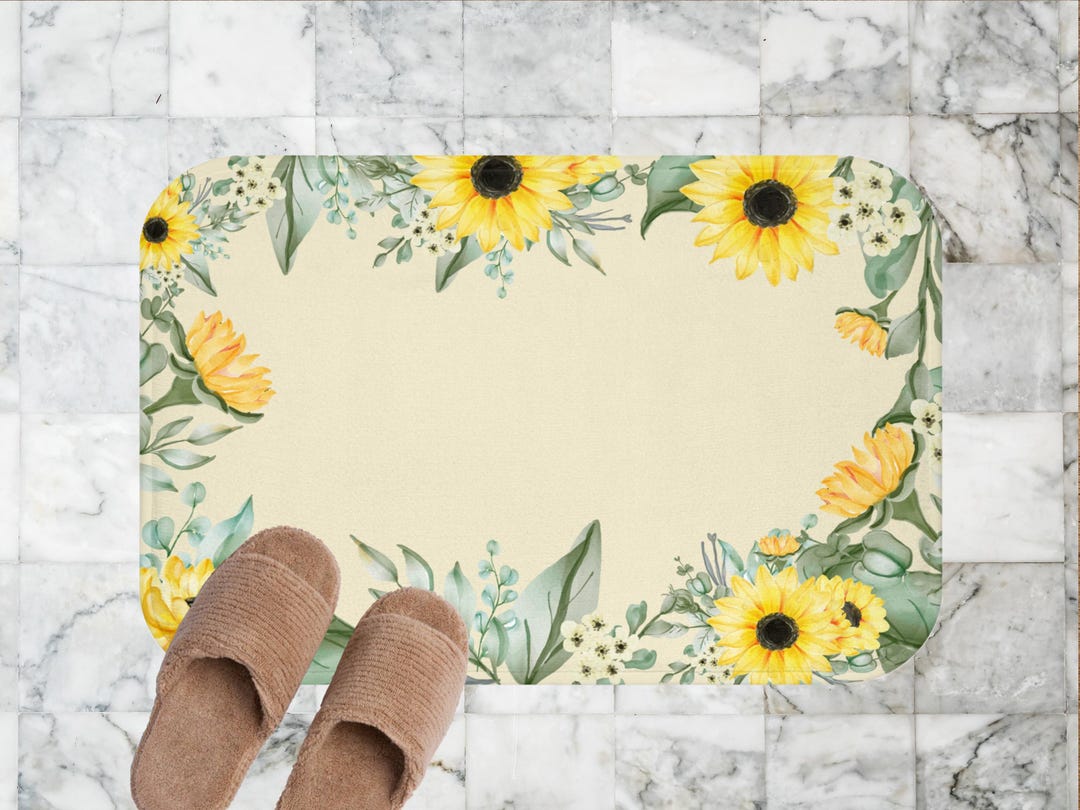 Sunflower Bath Mat, Cute Farmhouse Bathroom Decor, Floral Unique Bath ...