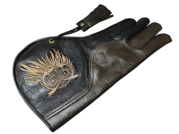 2個 英国から ファルコングローブ 猛禽類 革手袋 ふくろう フクロウ