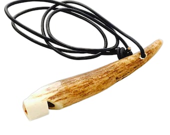 Silbato de adiestramiento canino artesanal de asta de ciervo – Tono agudo, asta natural