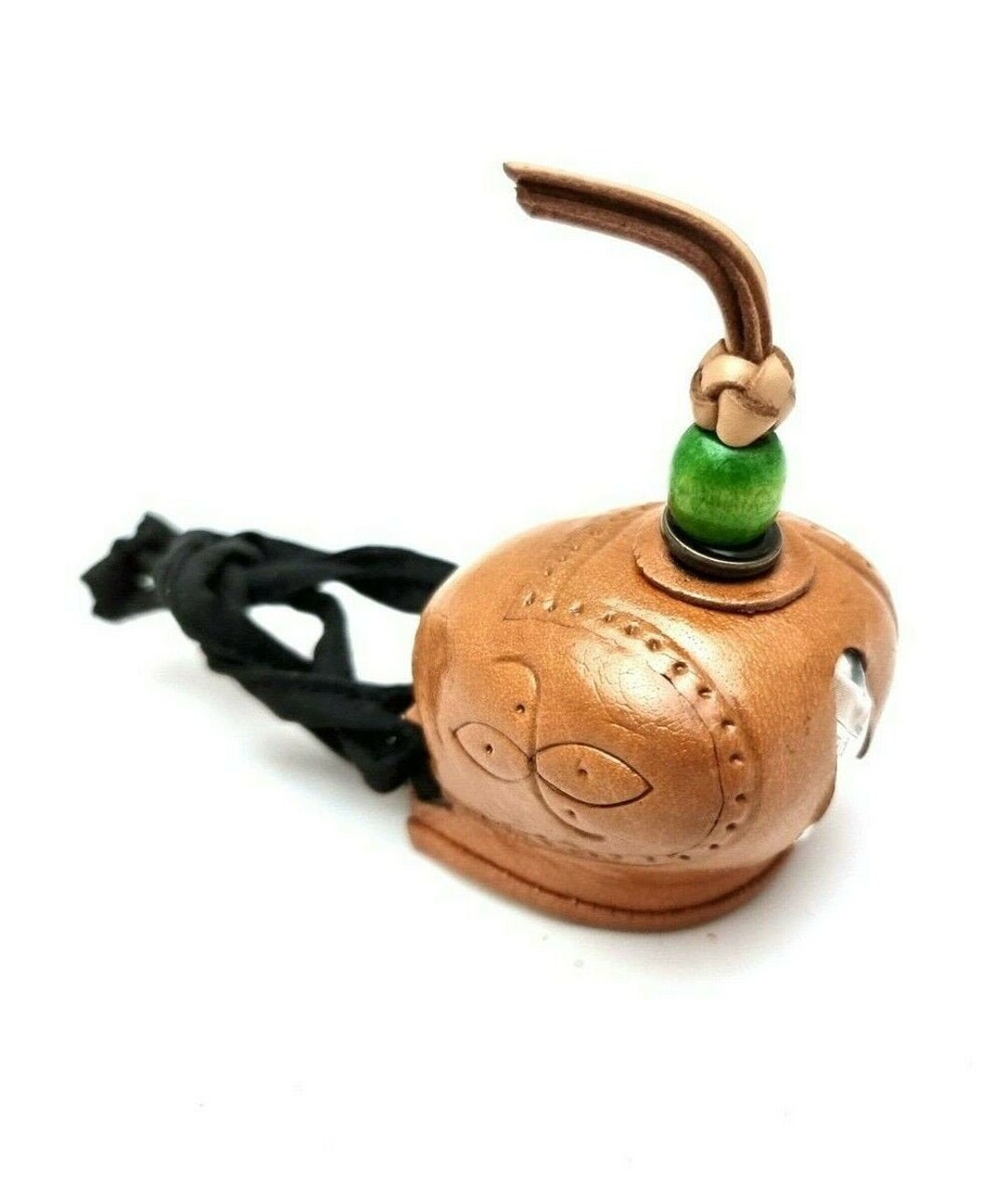 thumbnail image 2 of Altawash Qatari Style Soft Leather Falconry Hood - Green With Black Design 2 of 6