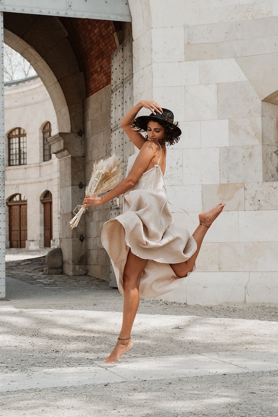 'S SOLEZIA[ソレジア] Linen Belted Long Dress SOFIA Linen Dress | Beige | Long Linen Dress | Sundress