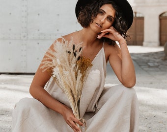 'S SOLEZIA[ソレジア] Linen Belted Long Dress Satin linen long dress