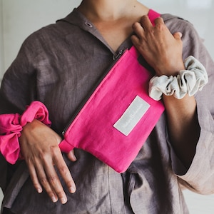 Bum Bag | Fanny pack | Cross Over Back | Waist bag | Pink | Linen