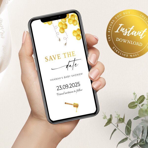 Bee Baby Shower Electronic Invitation Template Editable Digital Download, Bumble Bee Baby Shower Evite, Moomy to Bee Text Invitation