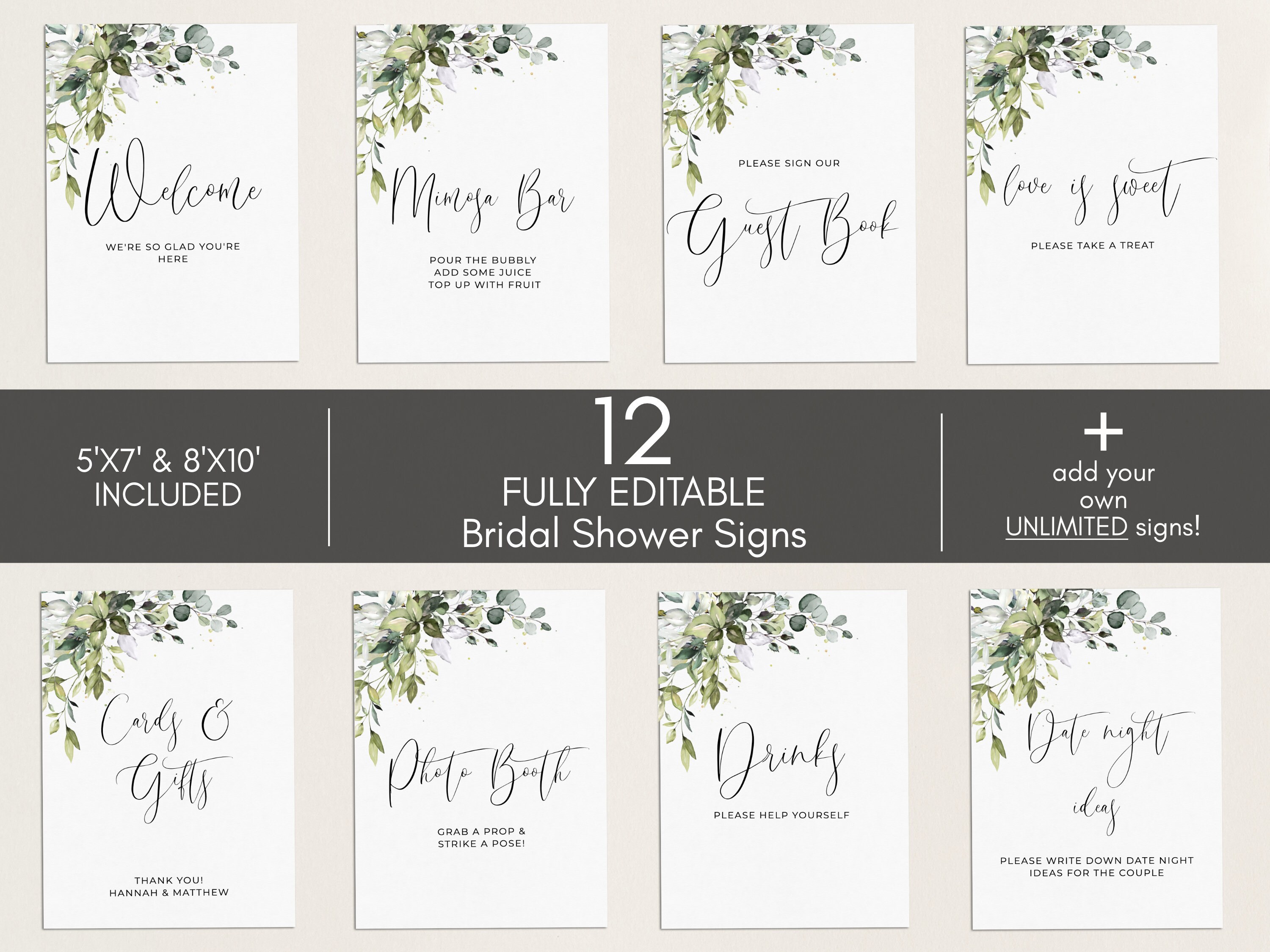 EDITABLE Bridal Shower Sign Bundle, Bridal Shower Signs, Editable Tem…