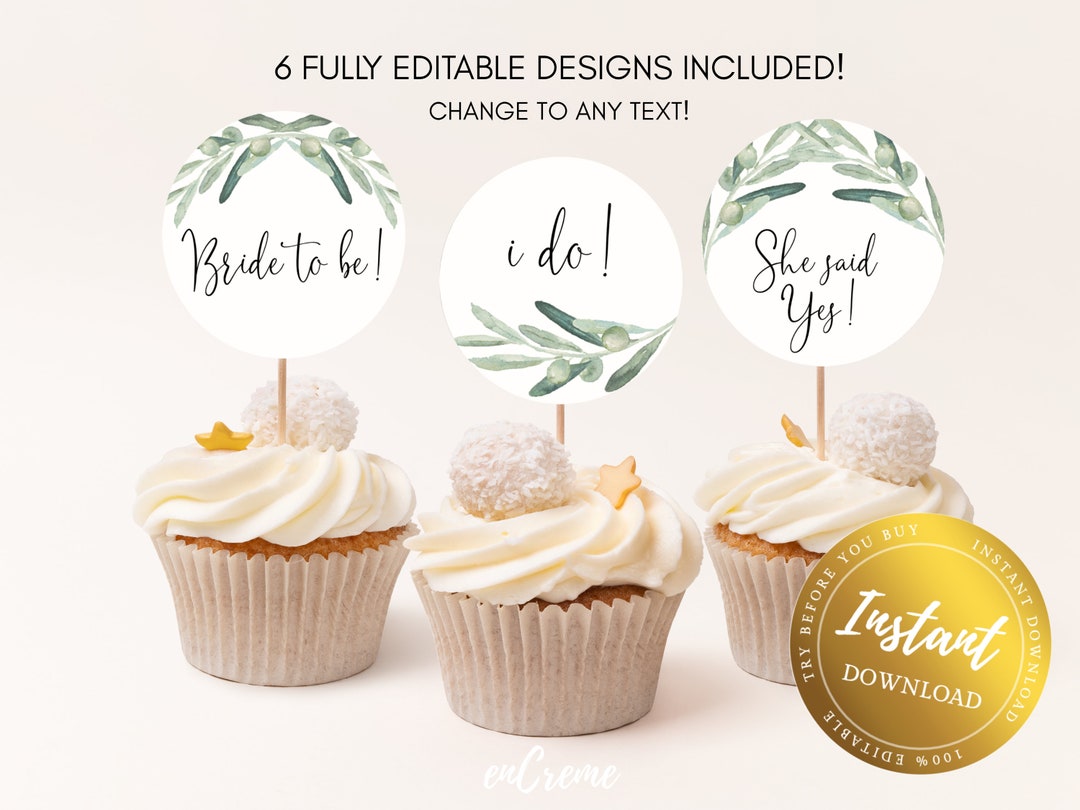 EDITABLE Greenery Cupcake Toppers Party Decoration Bridal - Etsy